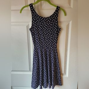 H&M Navy White Polka Dot Lowback Dress